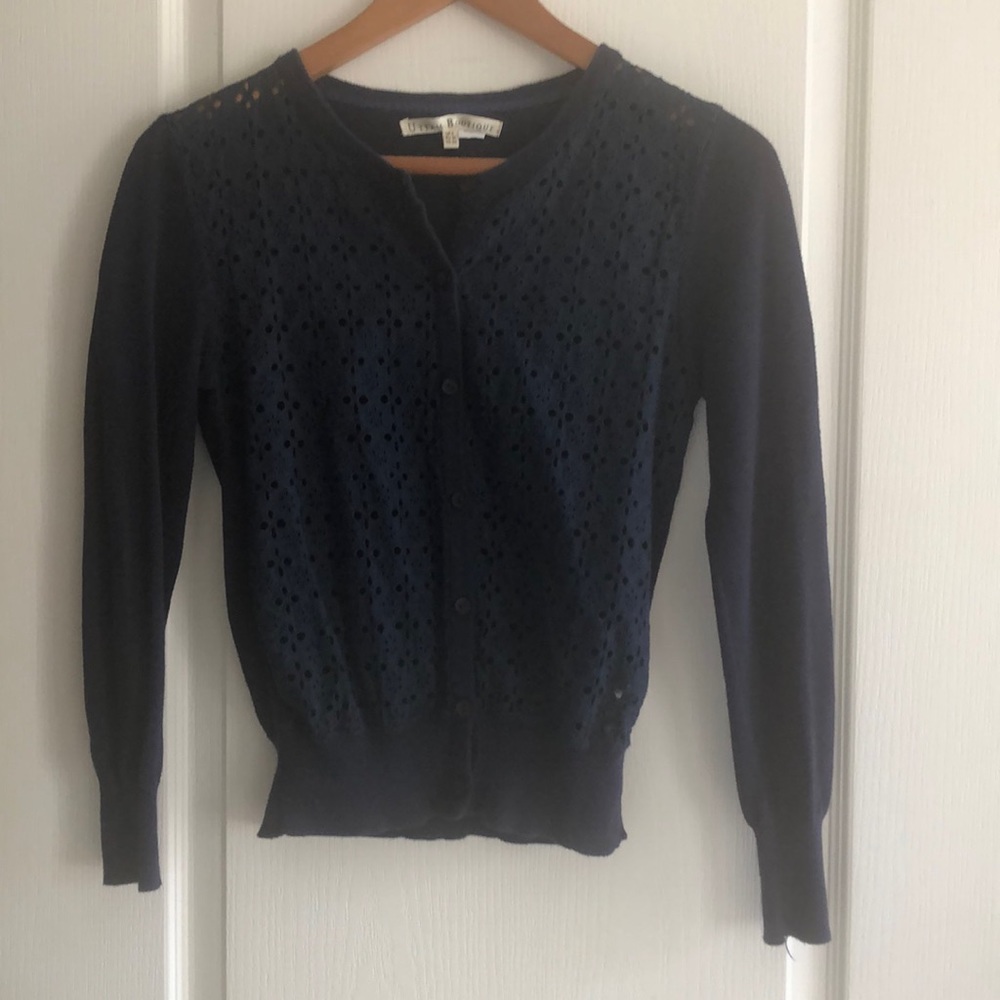 Uttam Boutique 0/2 Navy Blue Eyelet Cardigan